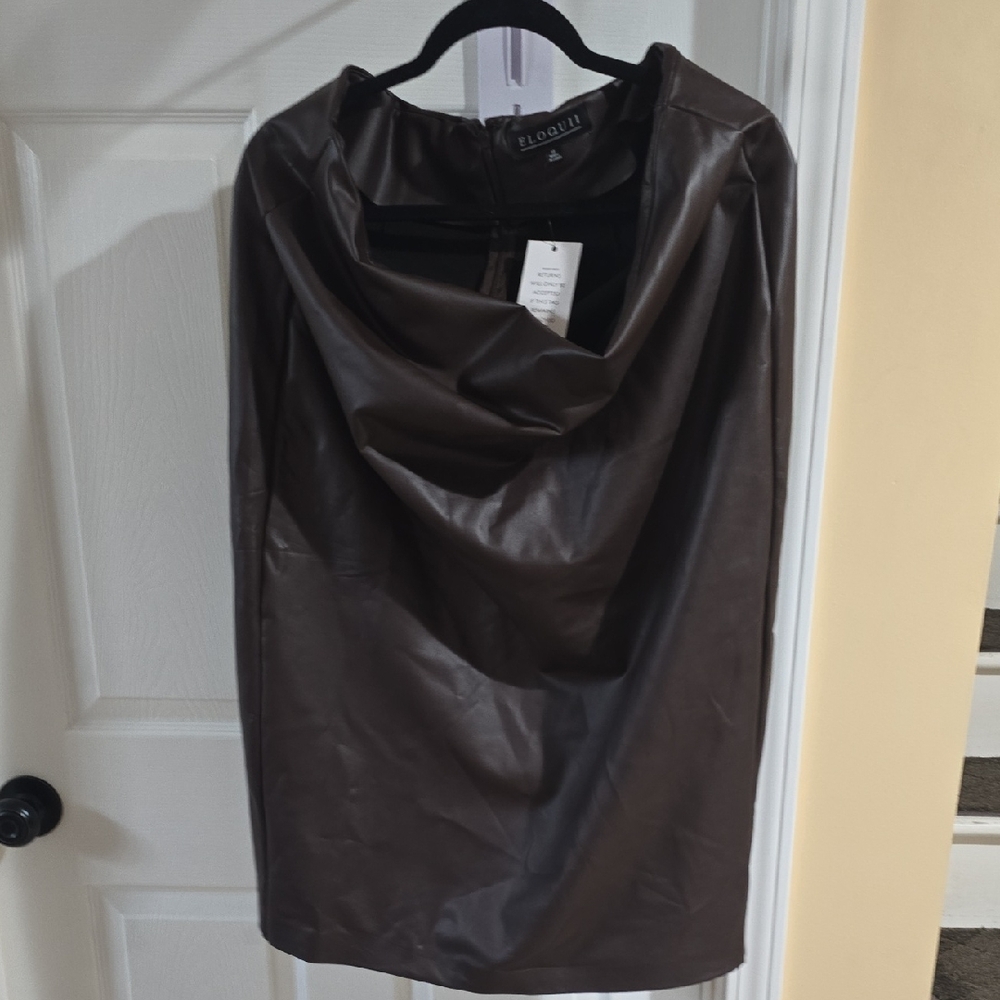 Eloquii Brown Faux Leather Skirt